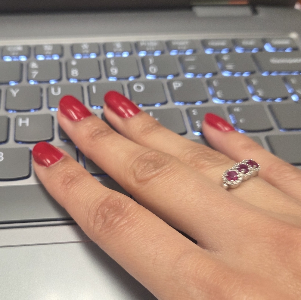 14 Kt White Gold Ruby Diamond Ring - image 6